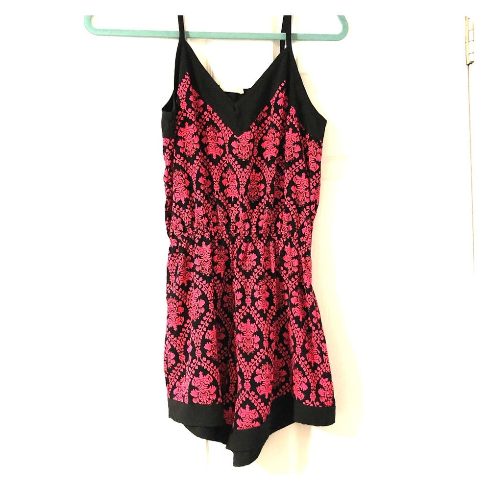 Hot Pink and Black Shorts Romper